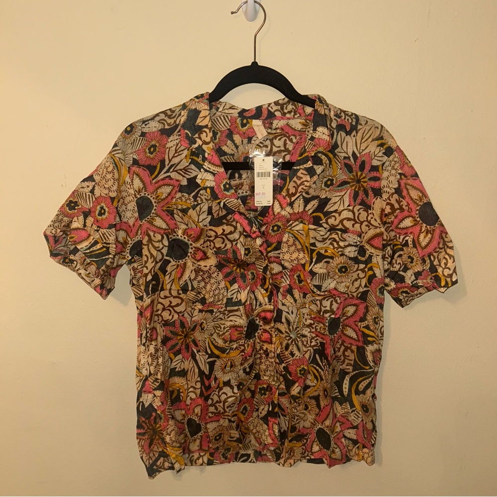 NWT Anthropologie Pink Short-Sleeve Button-Down